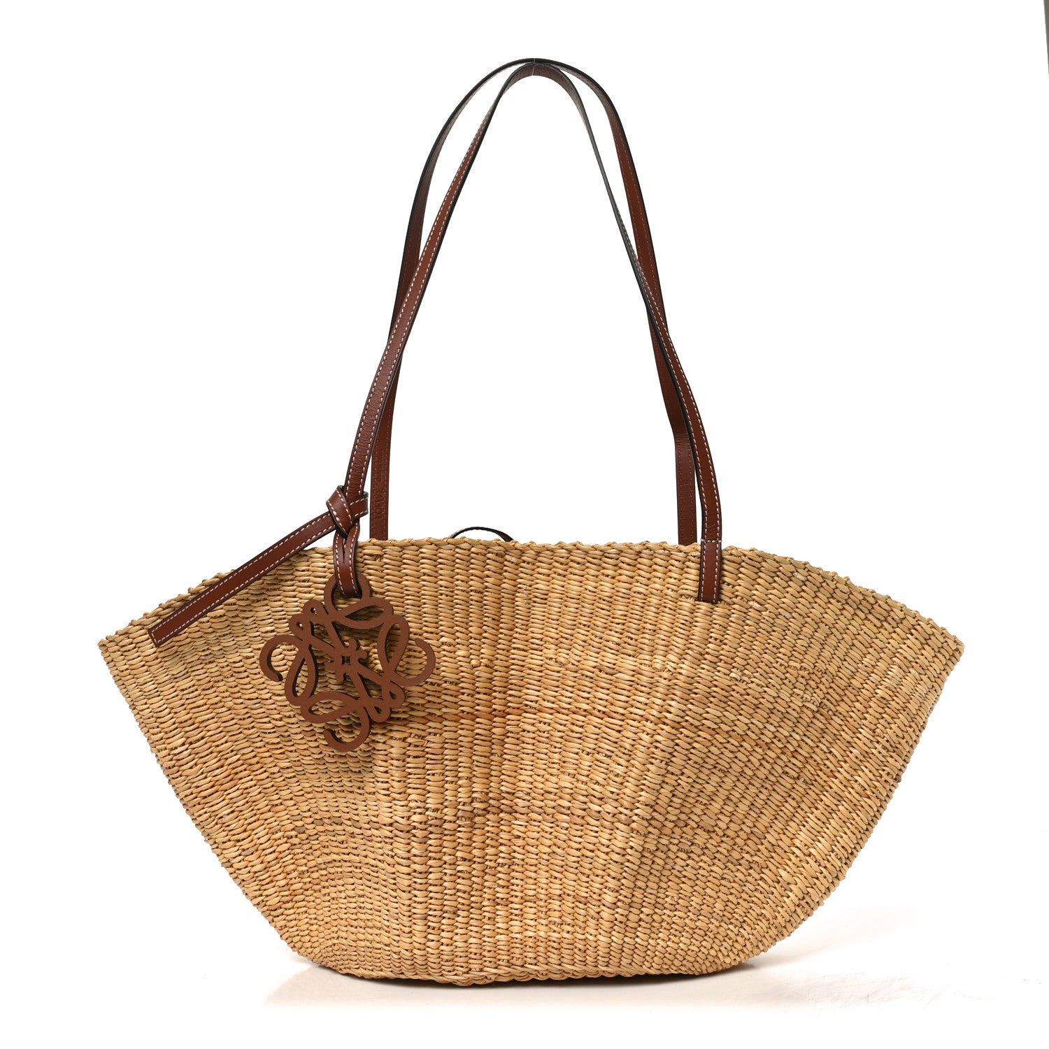 Loewe Calfskin Raffia Paulas Ibiza Small Shell Basket Tote Bag Natural Tan 2 of 17