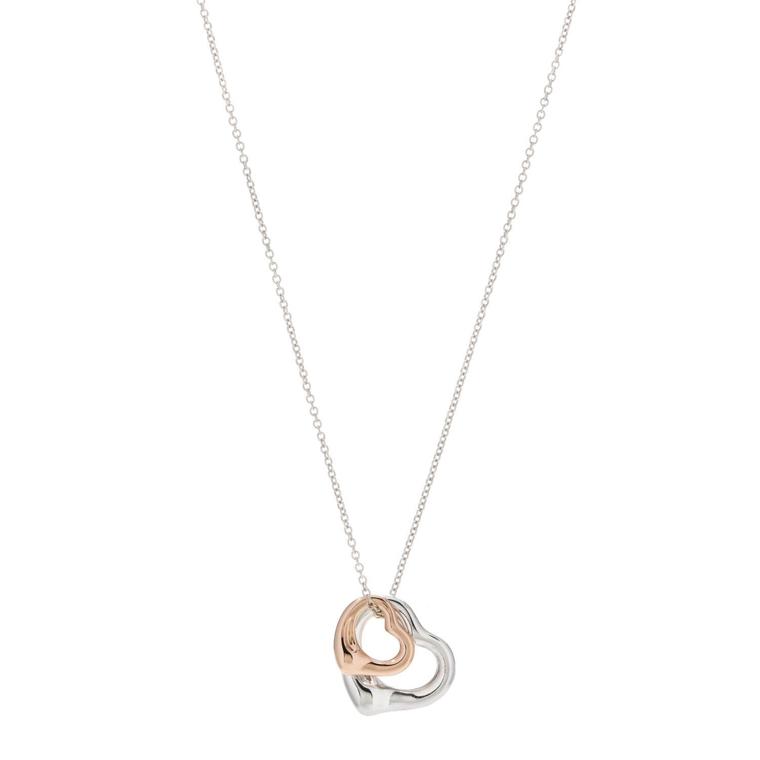 Tiffany Sterling Silver 18K Rose Gold Elsa Peretti Extra Mini Double Open Heart Pendant Necklace 1 of 8