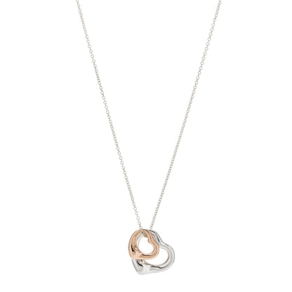 Tiffany Sterling Silver 18K Rose Gold Elsa Peretti Extra Mini Double Open Heart Pendant Necklace 1 of 8