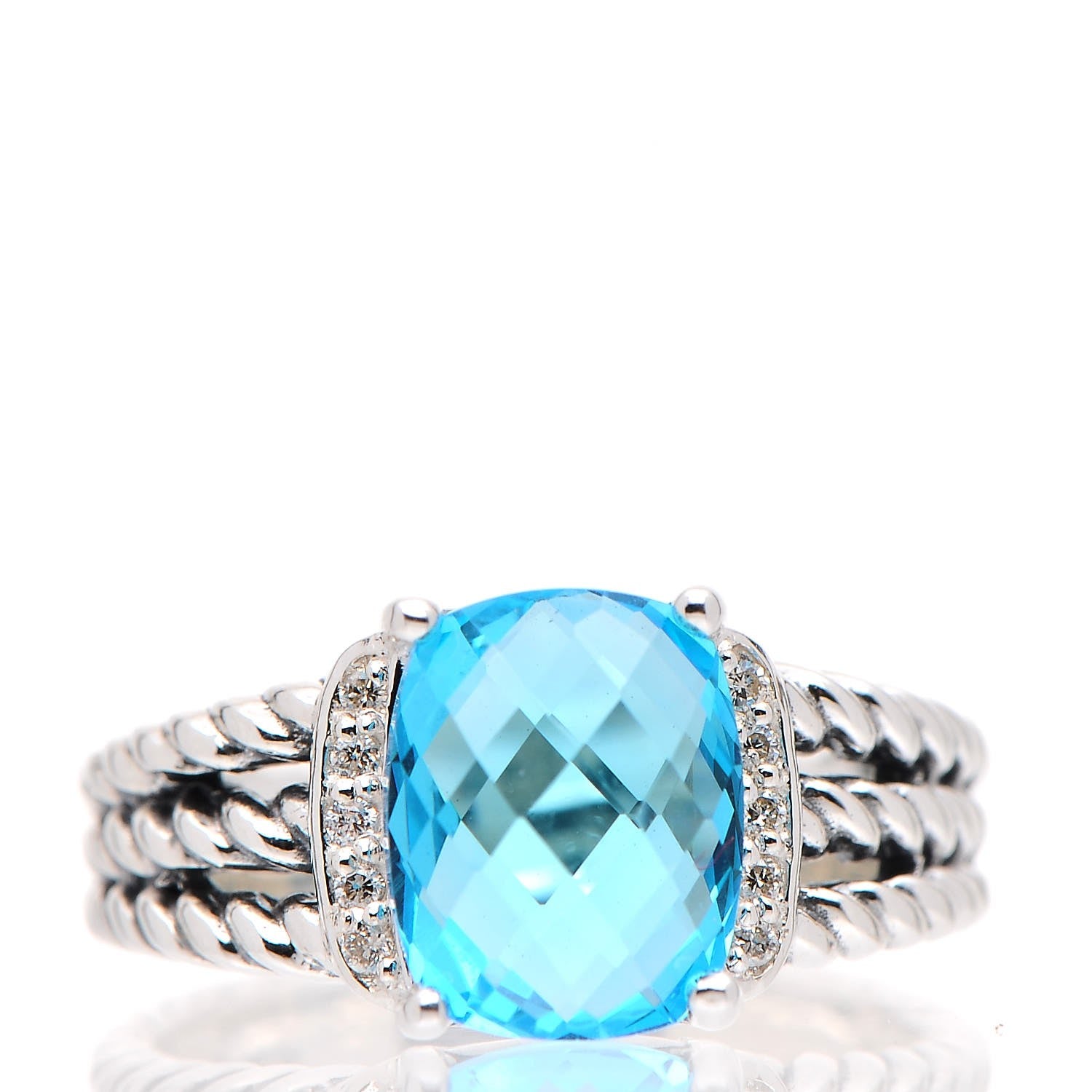 David Yurman Sterling Silver Diamond Blue Topaz 10mm Petite Wheaton Ring 55 7.25 1 of 5