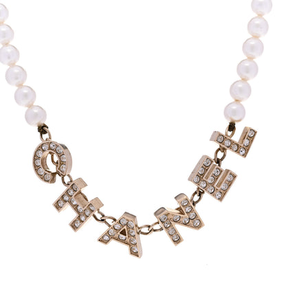 Chanel Pearl Crystal CC Logo Short Necklace Gold 4 of 6