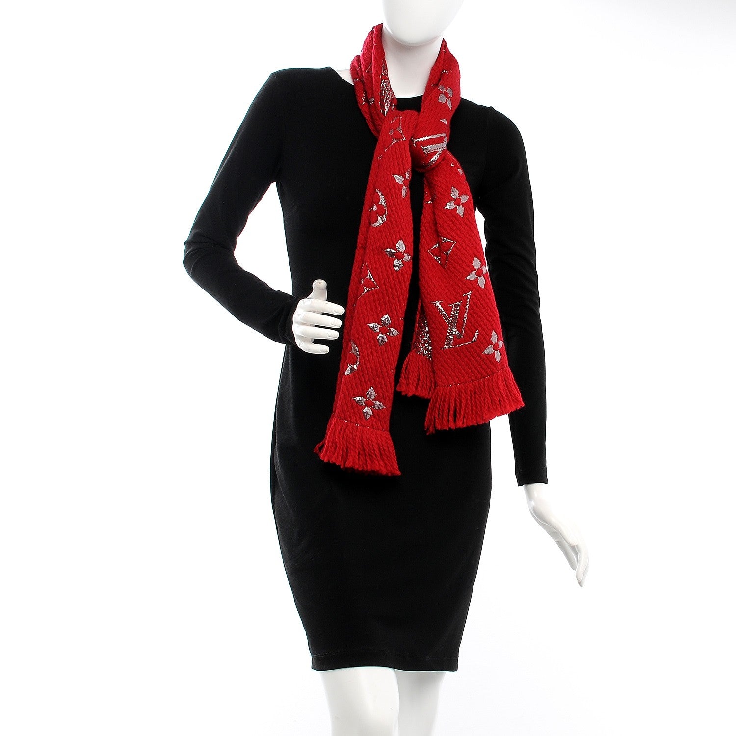 Louis Vuitton Wool Silk Logomania Shine Scarf Rubis 2 of 4