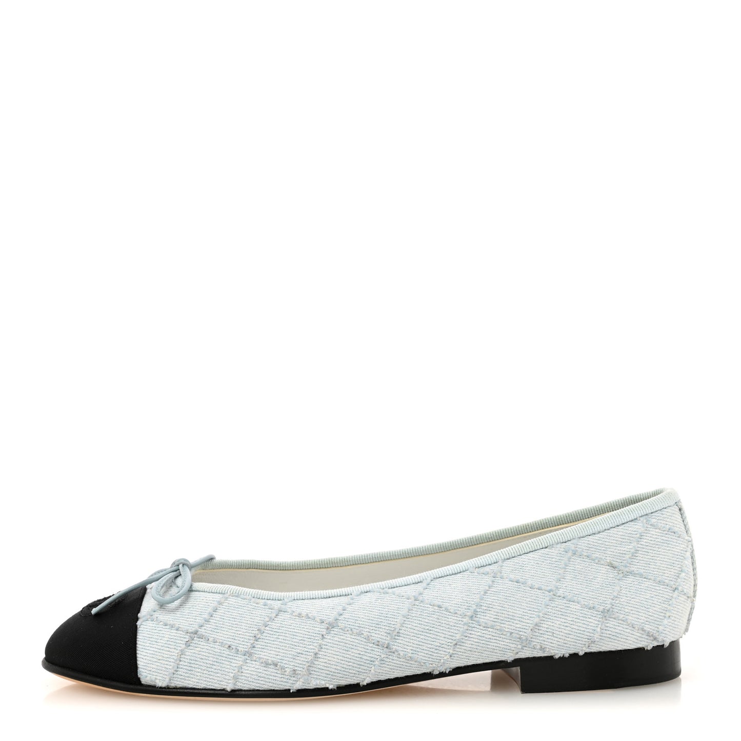 Denim Embroidered Grosgrain CC Cap Toe Ballerina Flats 37.5 Light Blue Black