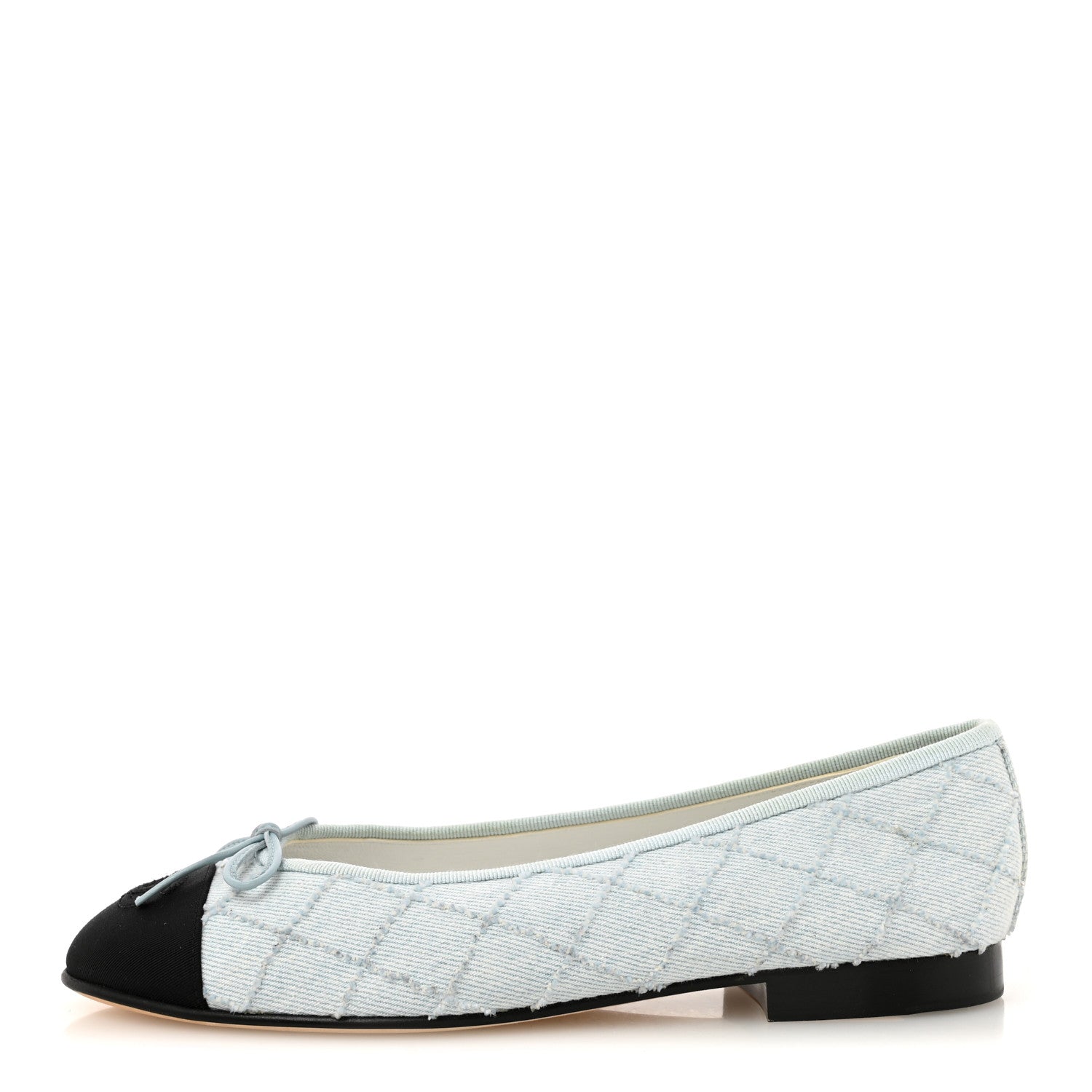 Chanel Denim Embroidered Grosgrain CC Cap Toe Ballerina Flats 37.5 Light Blue Black 1 of 9
