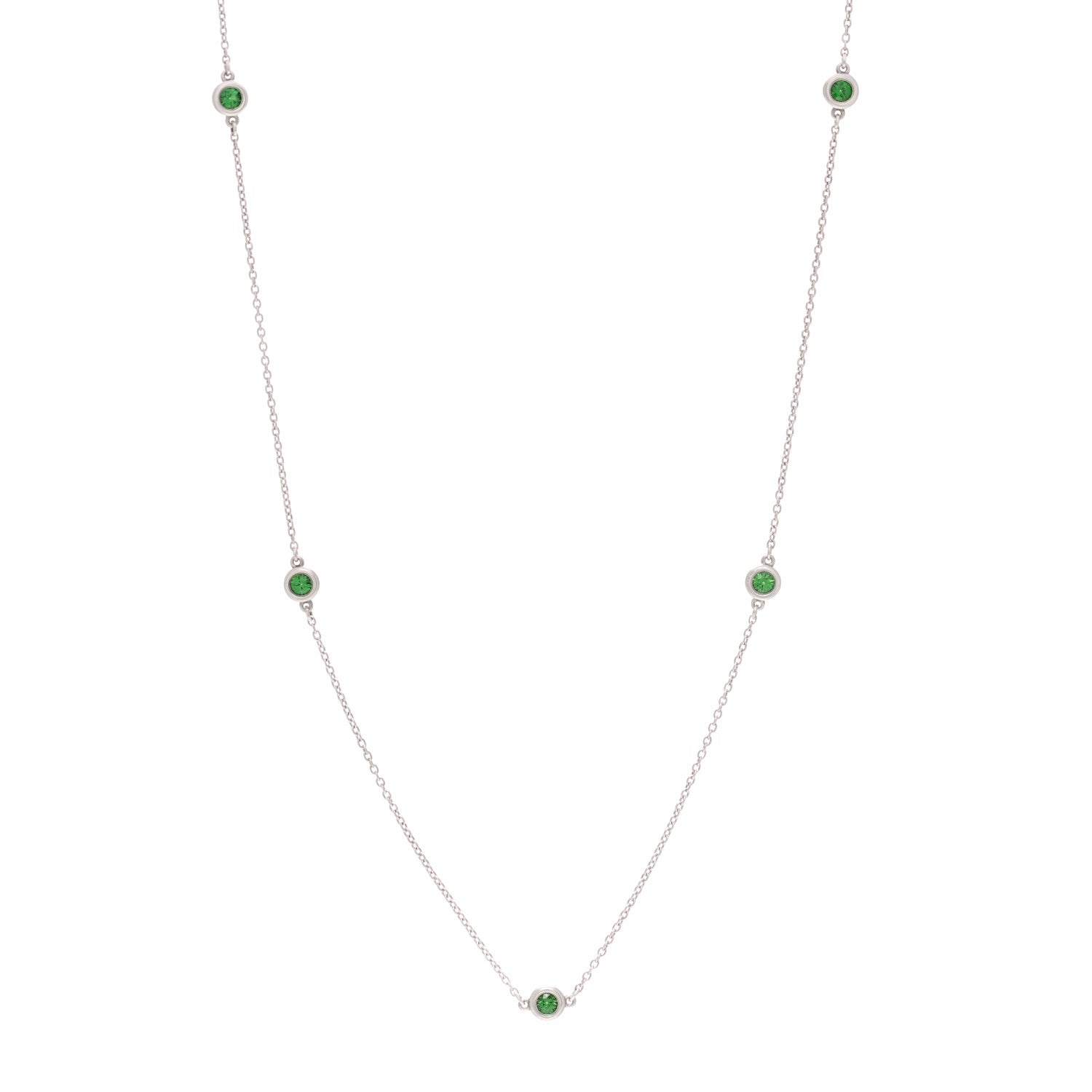 Tiffany Sterling Silver Tsavorite Elsa Peretti 5 Station Color by the Yard Necklace 1 of 7