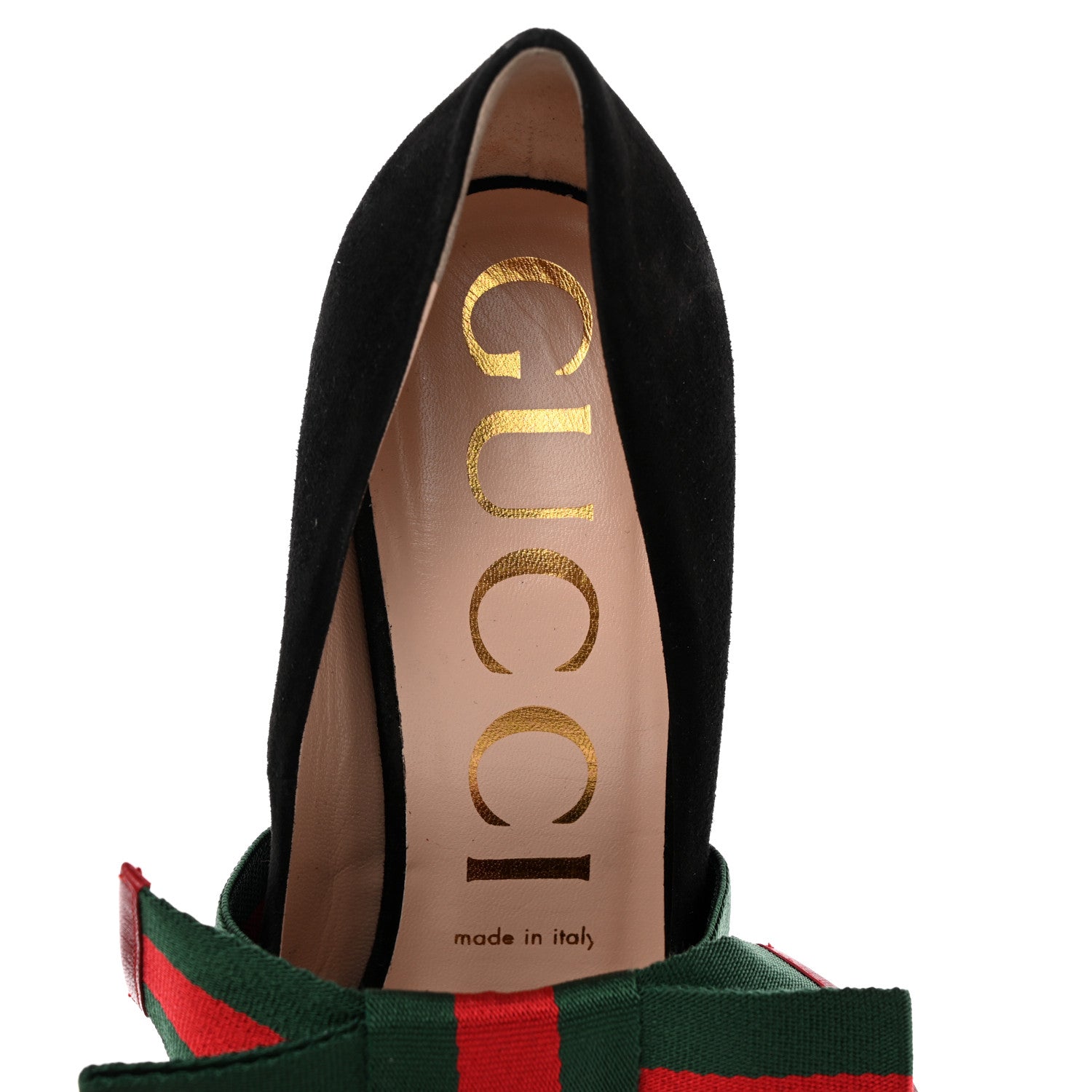 Gucci Kid Scamosciato Removable Web Bow High Heel Pumps 39.5 Black 7 of 19