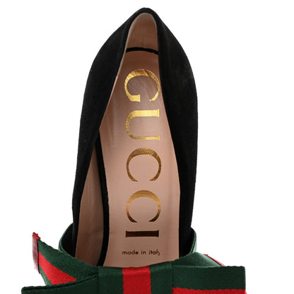 Gucci Kid Scamosciato Removable Web Bow High Heel Pumps 39.5 Black 7 of 19