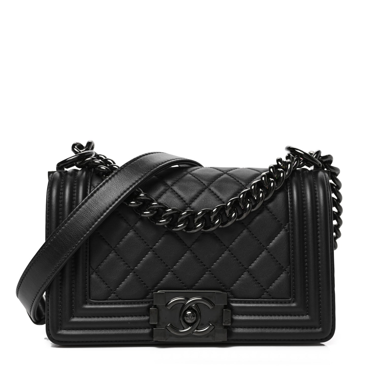 Calfskin Quilted Small Boy Flap So Black