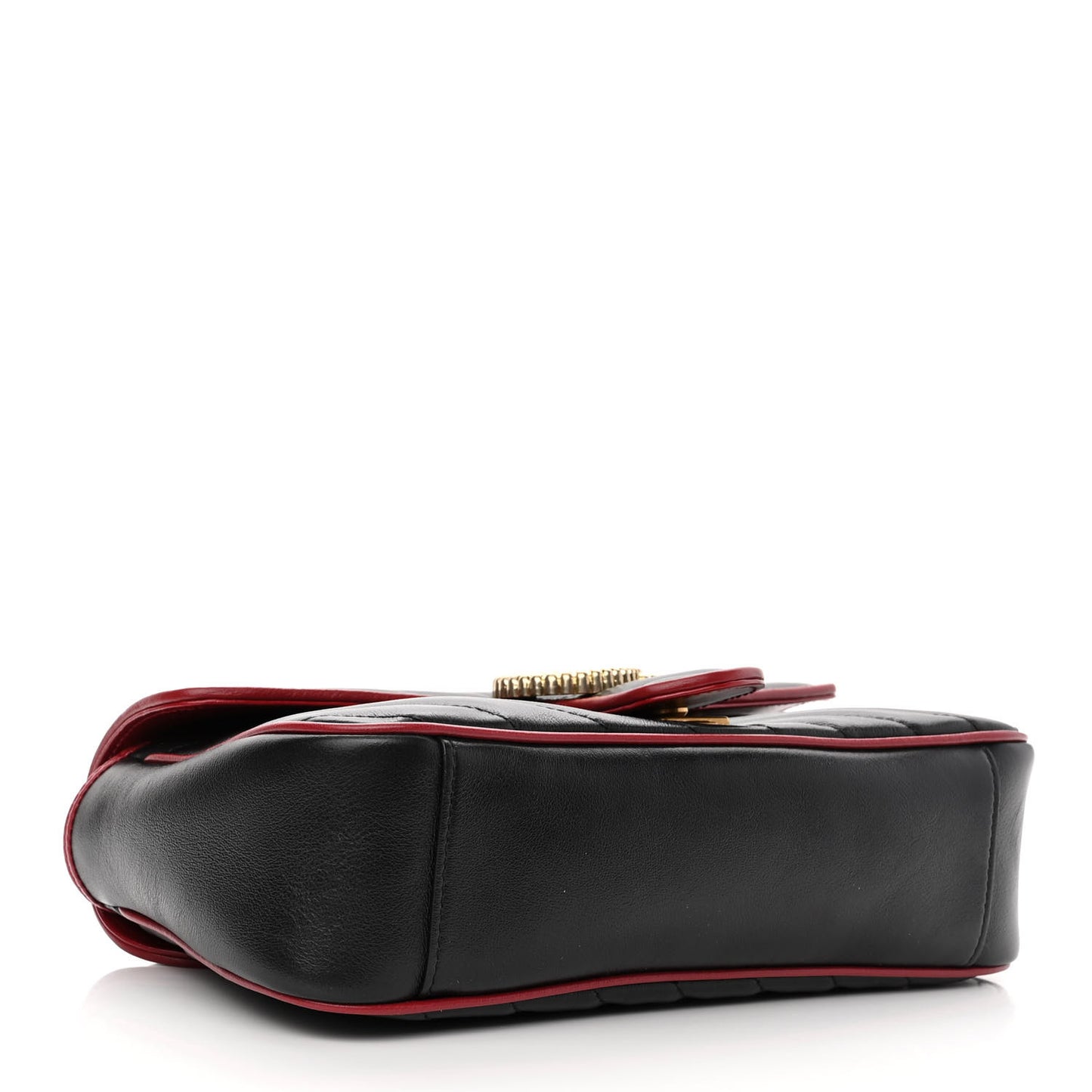 Vintage Effect Calfskin Matelasse Diagonal Small Torchon GG Marmont Shoulder Bag Black Romantic Cherry