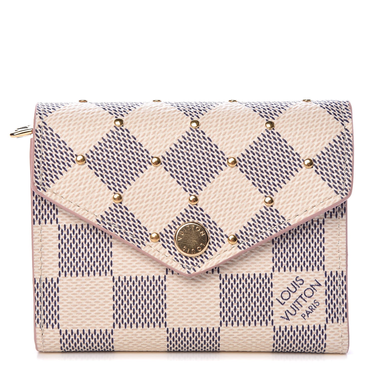 Louis Vuitton Damier Azur Studded Zoe Wallet Rose Ballerine 1 of 7