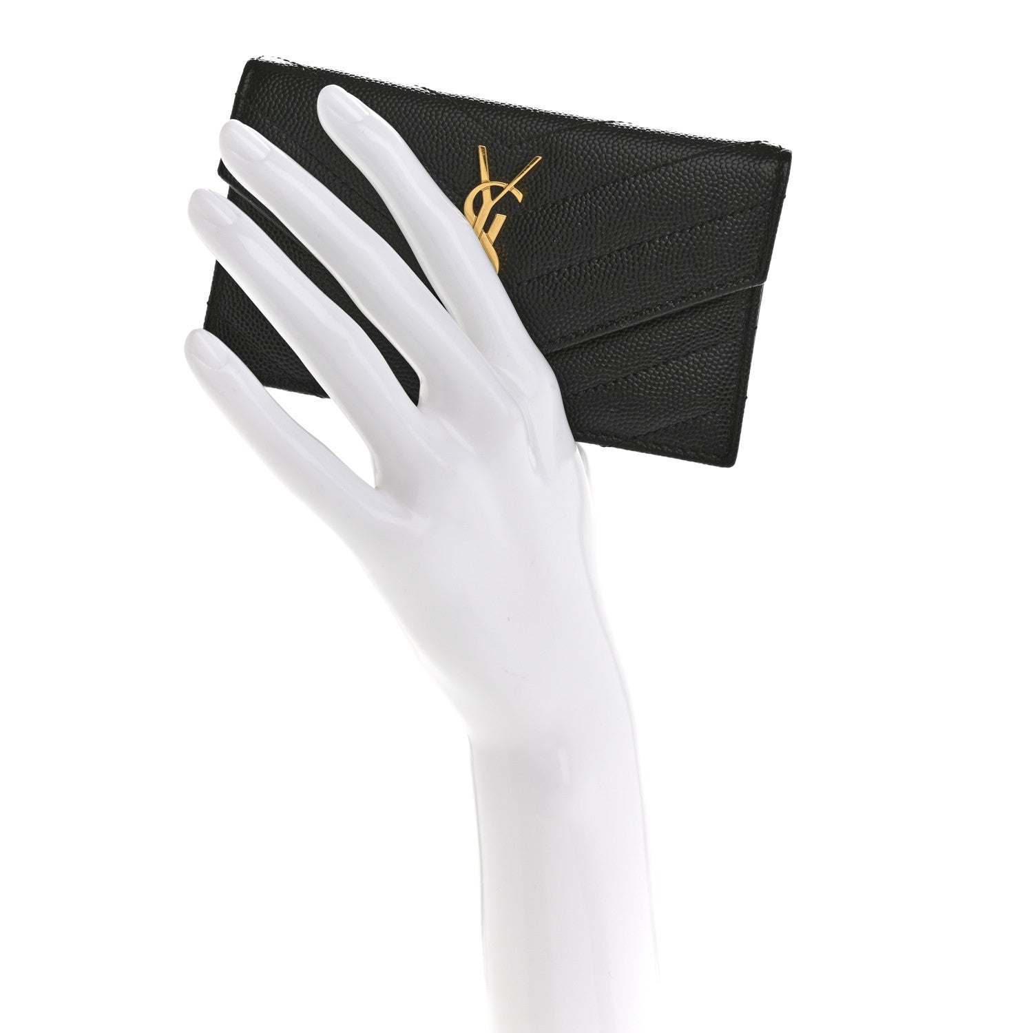 Saint Laurent Grain De Poudre Matelasse Chevron Monogram Compact Wallet Black 2 of 7