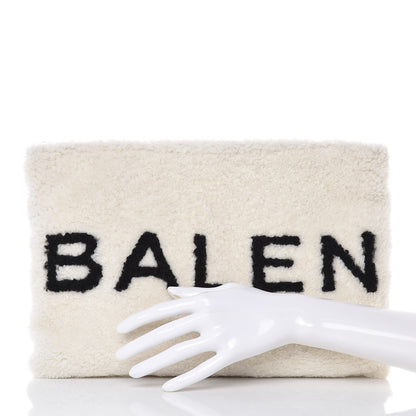Balenciaga Sheepskin Shearling Contrasted Logo Large Zip Pouch White Black 2 of 7