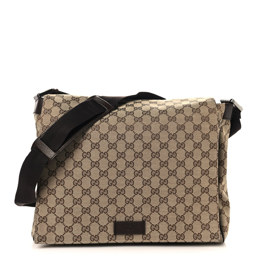 Gucci GG Monogram Medium Flap Messenger Bag Beige Dark Brown 1874913 ...