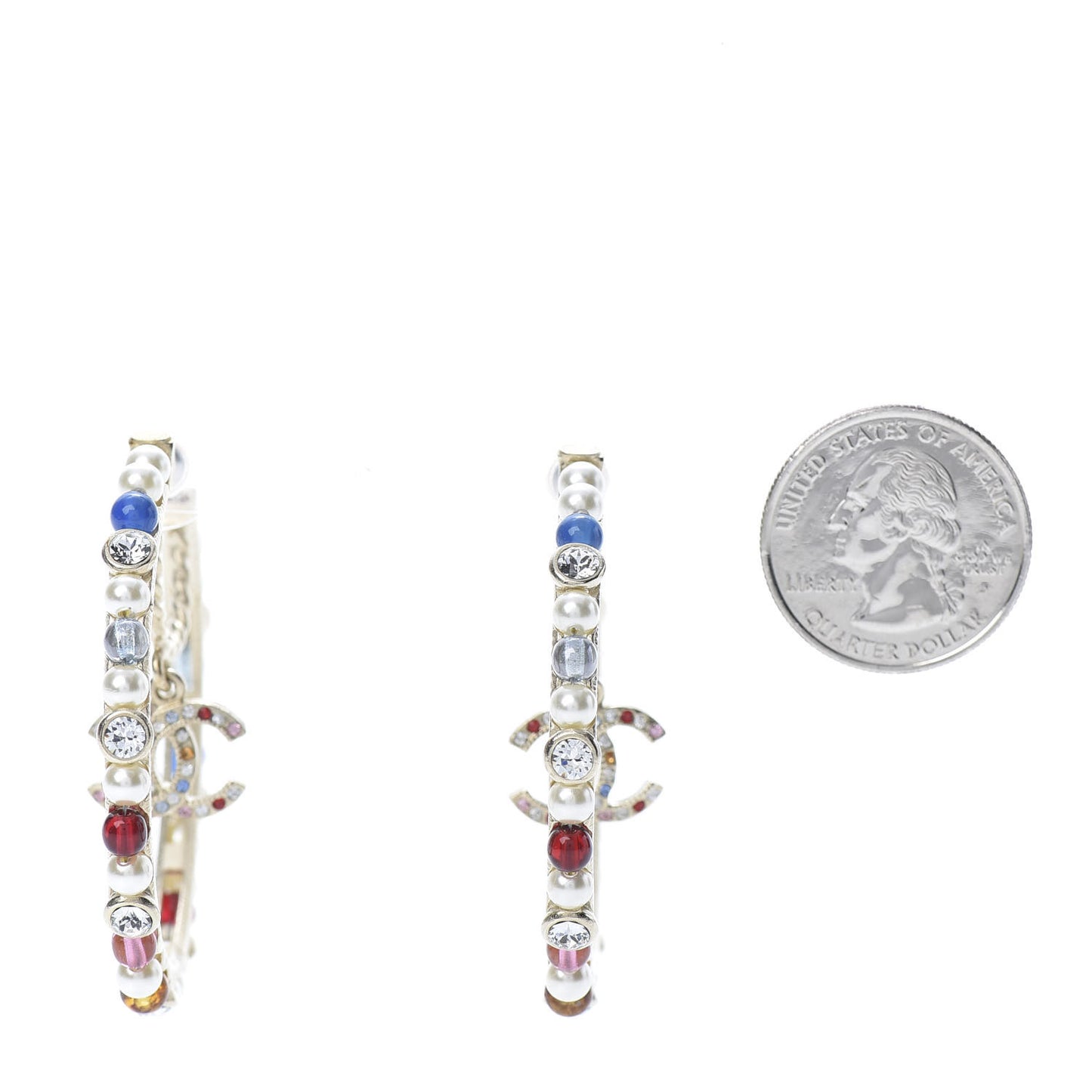 Crystal Pearl Bead CC Drop Hoop Earrings Gold Multicolor