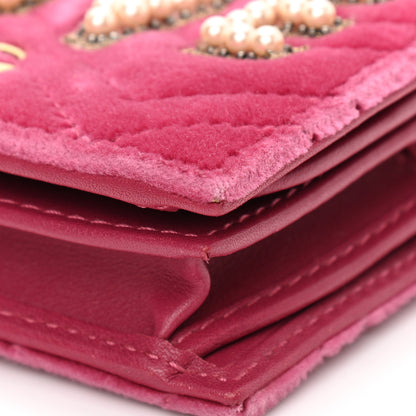 Gucci Velvet Matelasse Pearl Love Embroidered GG Marmont Card Case Wallet Light Raspberry Rose 9 of 10