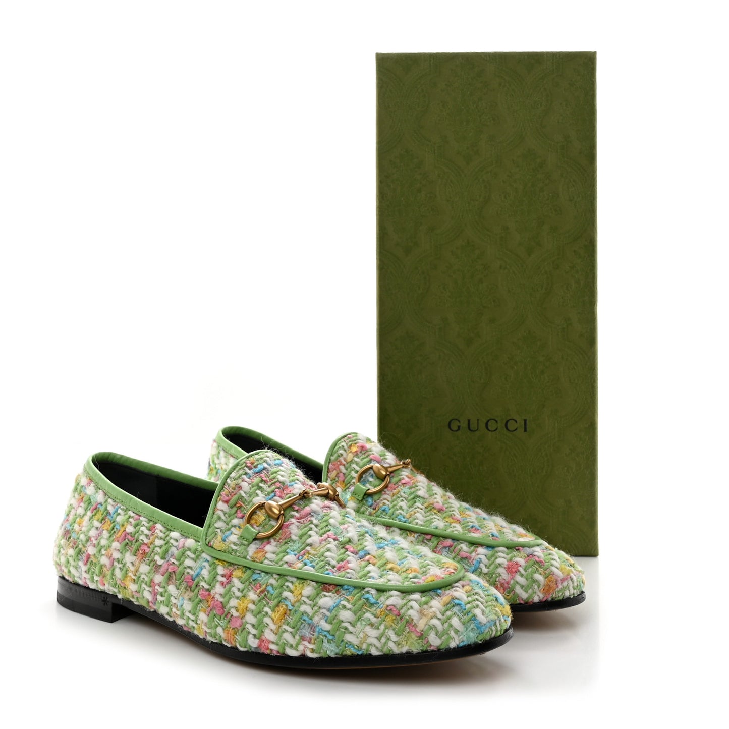 Tweed Multicolor Malaga Kid Horsebit Womens Jordaan Loafers 40 Green Multicolor