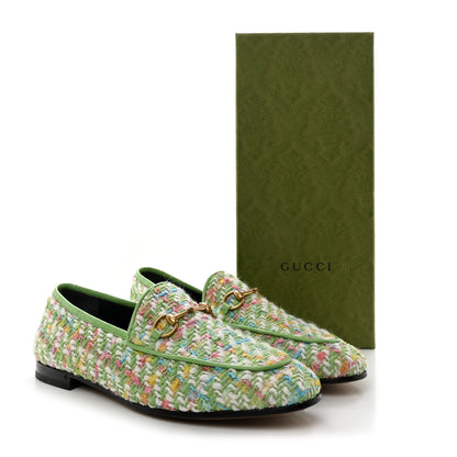 Gucci Tweed Multicolor Malaga Kid Horsebit Womens Jordaan Loafers 40 Green Multicolor 9 of 9