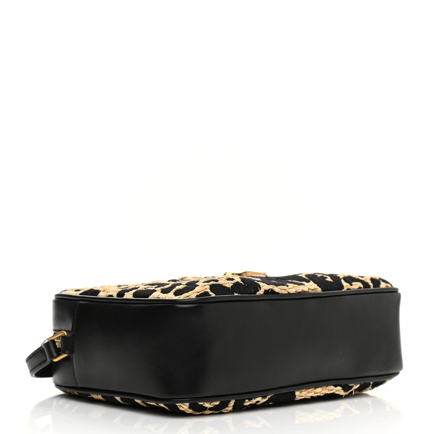 Raffia Calfskin Leopard Print Monogram Lou Camera Bag Natural Beige Black