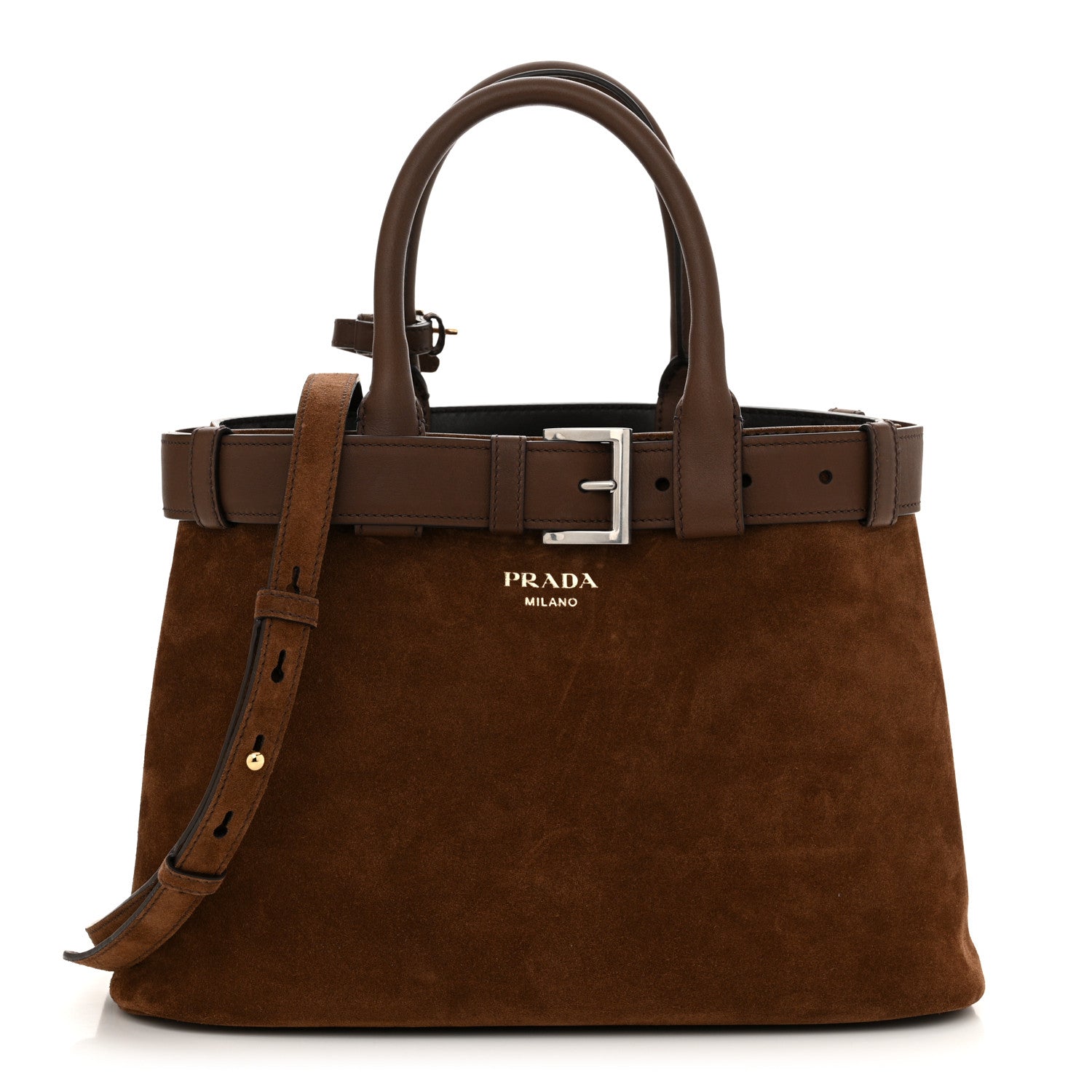 Prada Scamosciato Medium Buckle Bag With Belt Cocoa Brown 1 of 10
