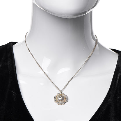 Chanel Crystal Pearl CC Medallion Necklace Light Gold 2 of 6