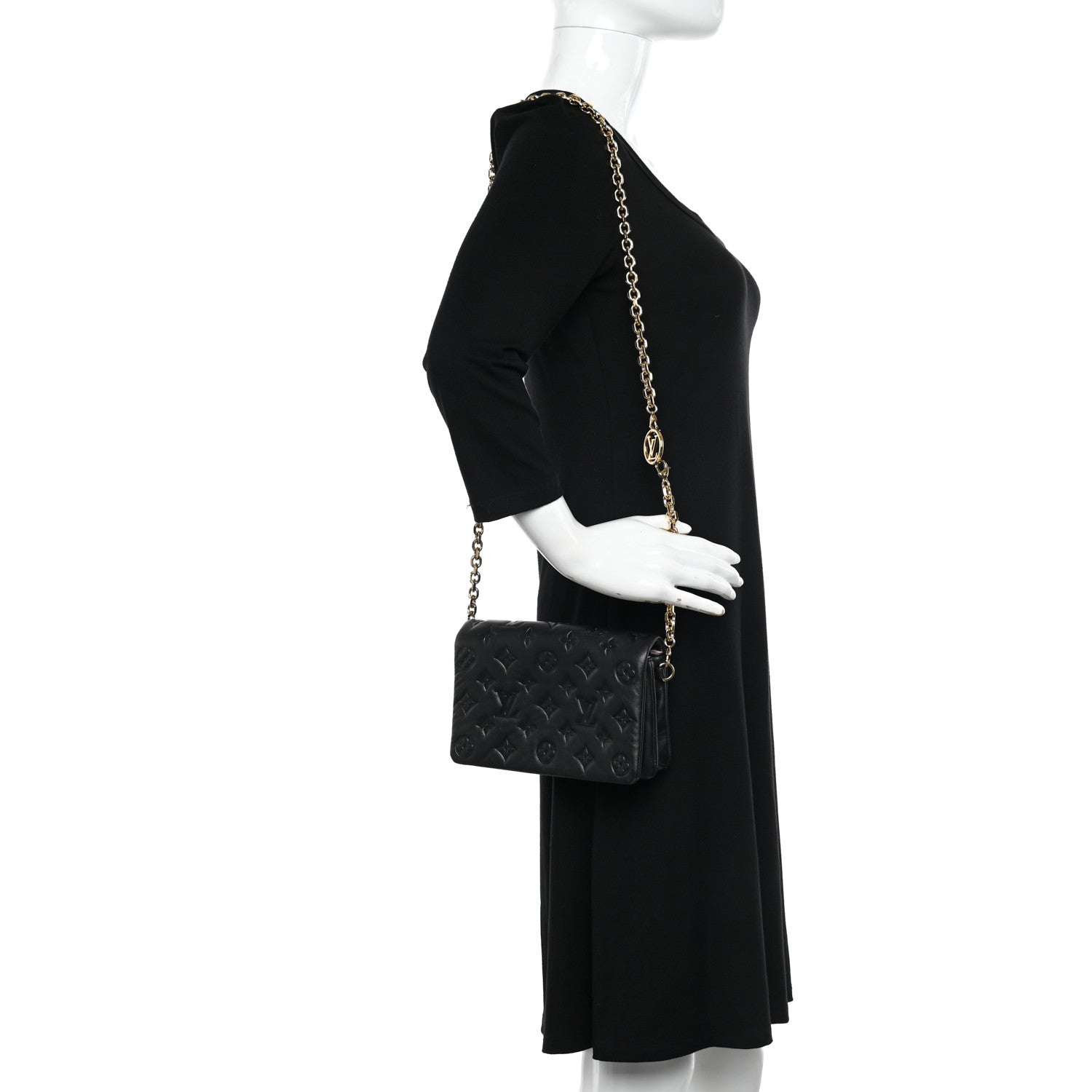 Louis Vuitton Lambskin Embossed Monogram Pochette Coussin Black 2 of 12