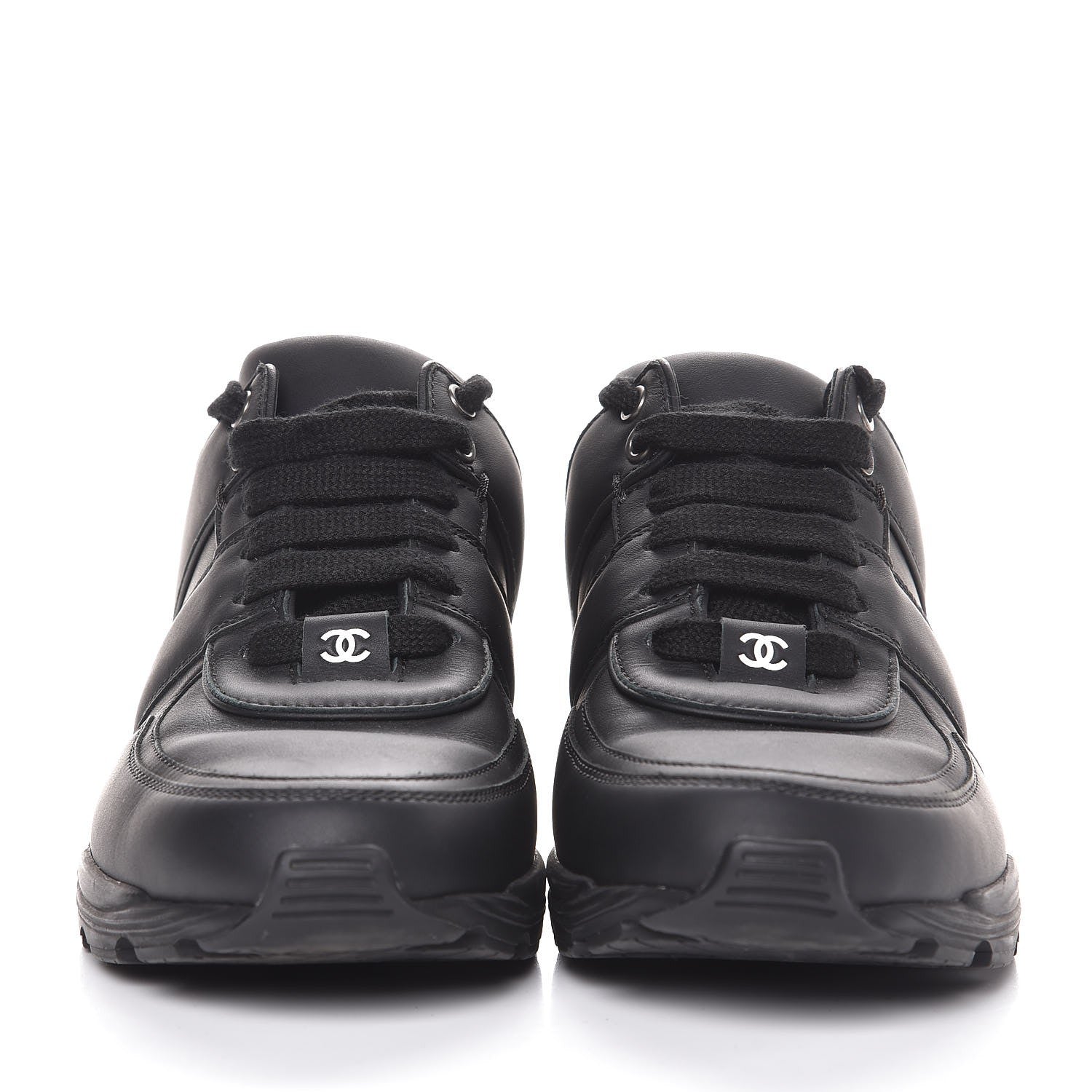 Chanel Calfskin Neoprene CC Sneakers 37.5 Black White 2 of 9