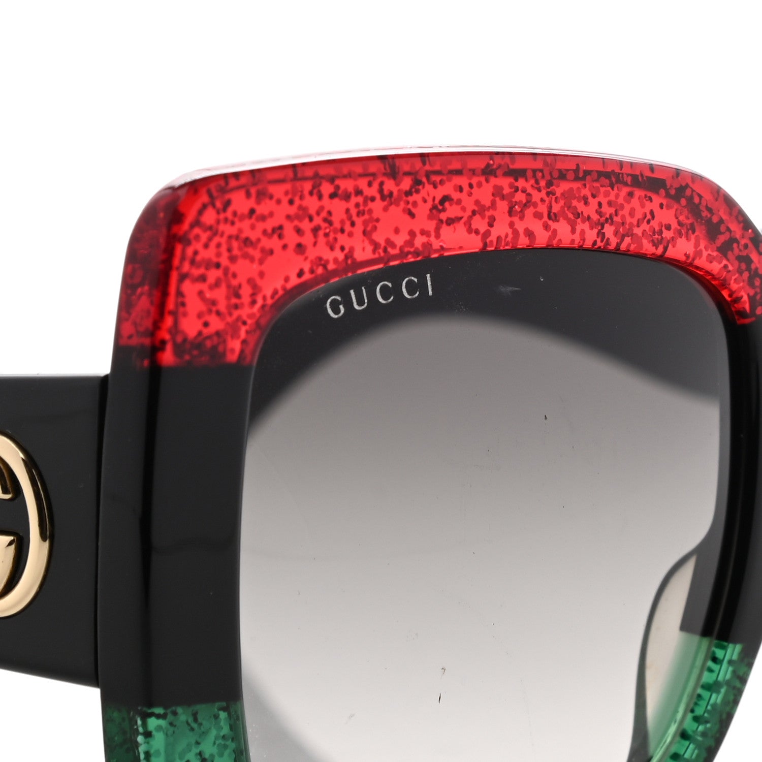 Gucci Acetate Square Frame Sunglasses GG0083S Glitter Red Black Green 8 of 8