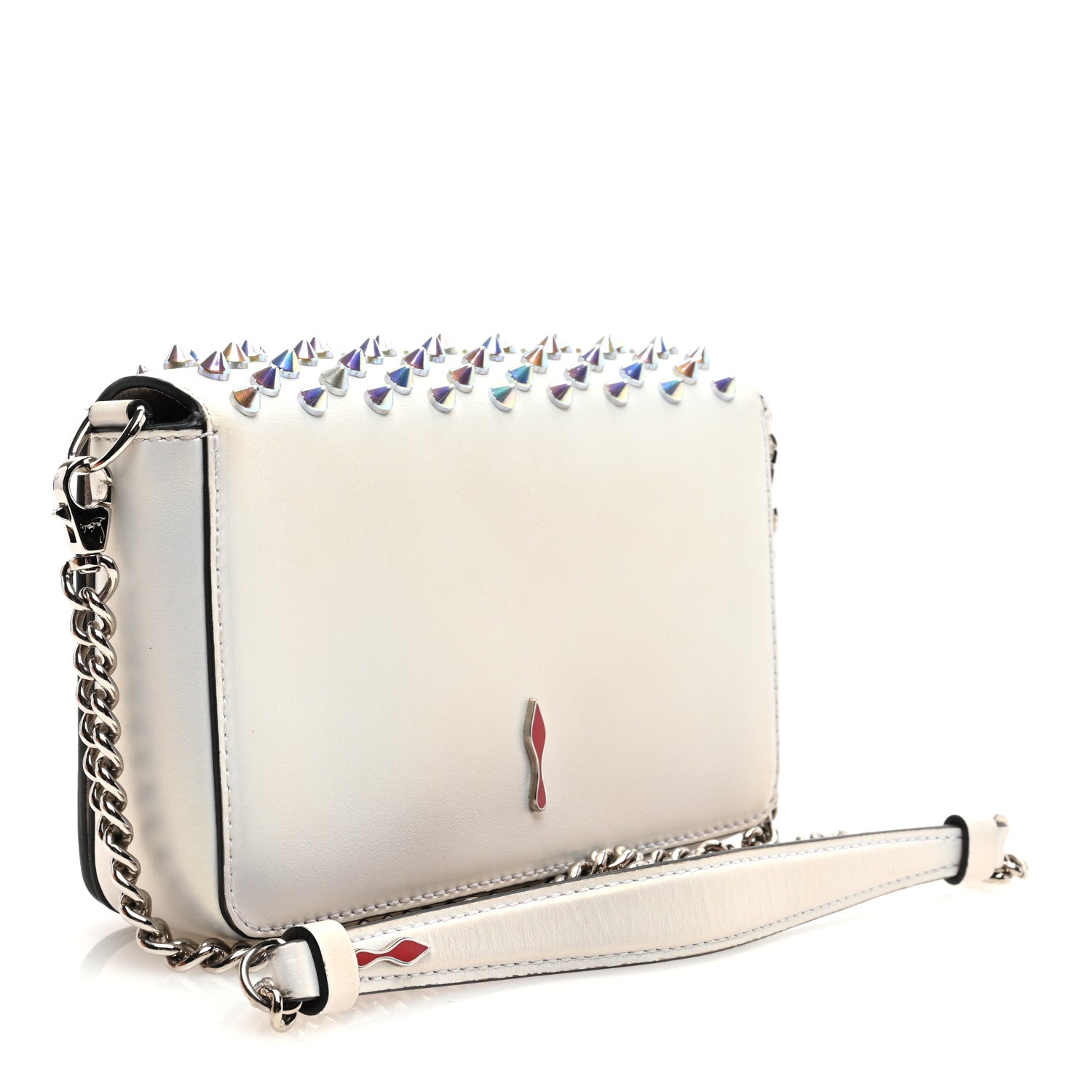 Christian Louboutin Metallic Calfskin Spiked Zoompouch Crossbody Snow Silver 3 of 9