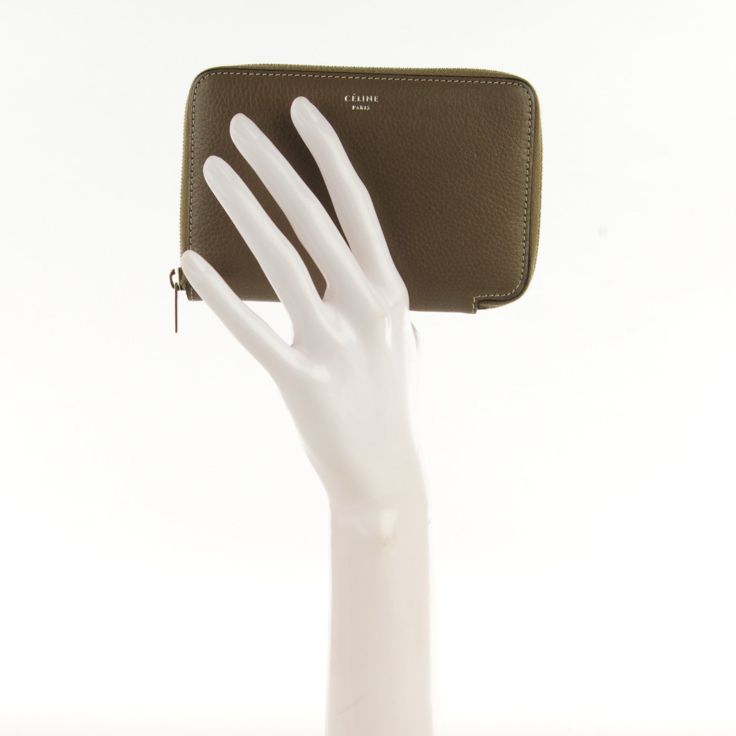 Celine Drummed Calfskin Zip Around Wallet Souris 2 of 9