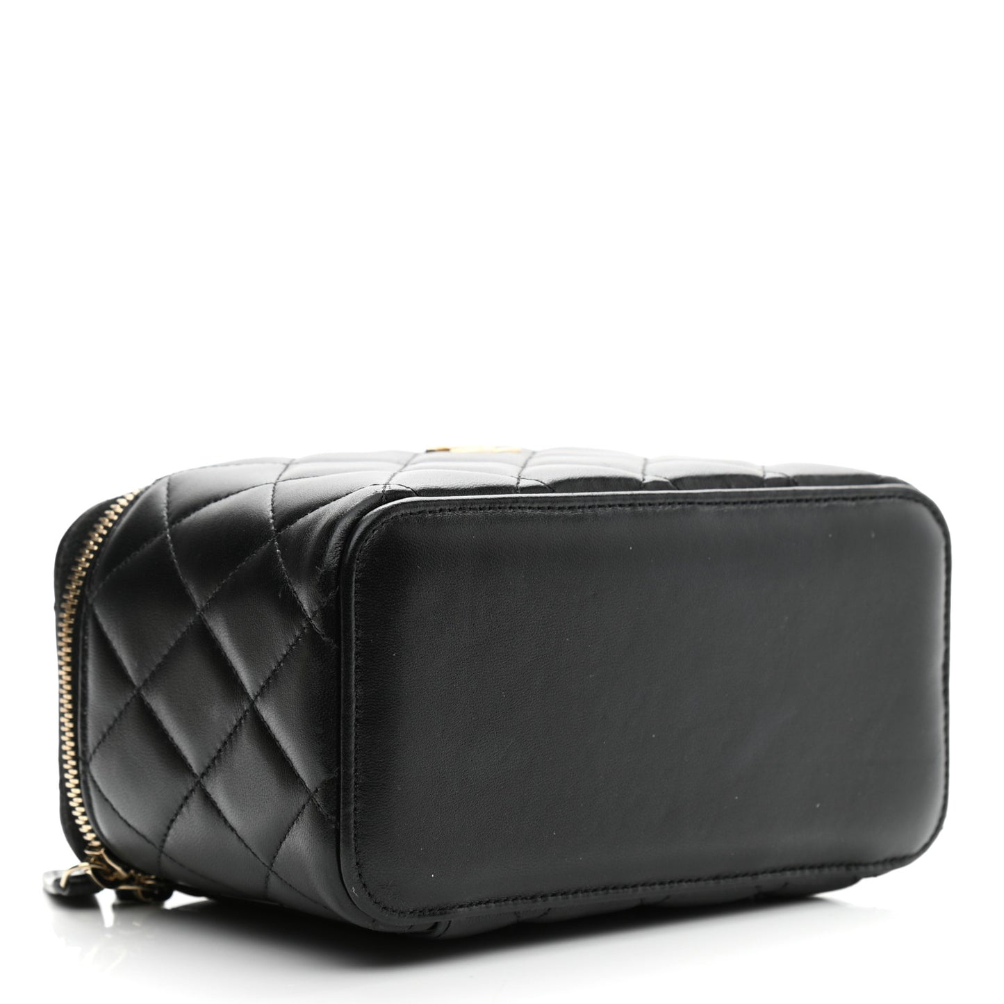 Lambskin Quilted Small Top Handle Vanity Case With Chain Black