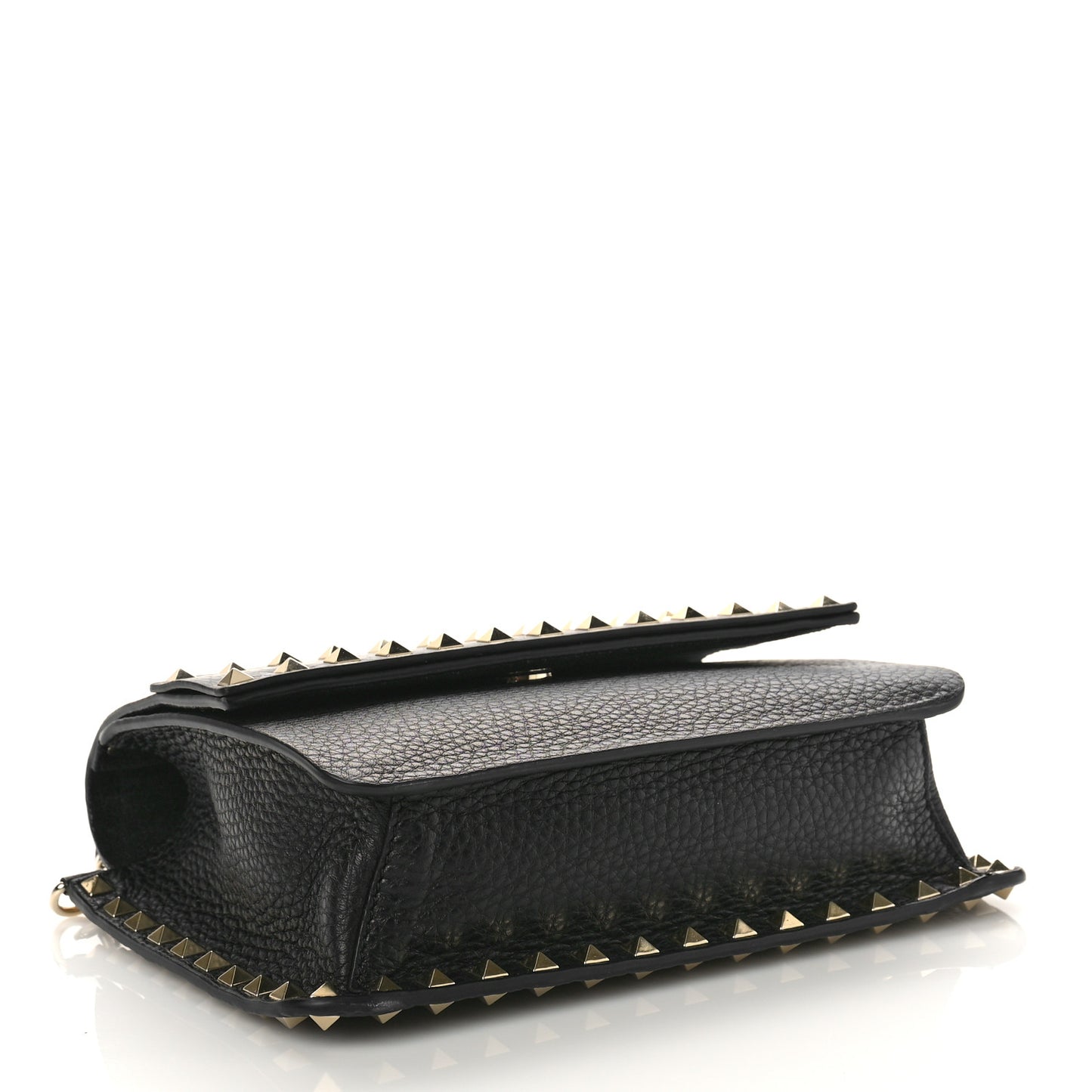 Pebbled Calfskin Rockstud Side Slip Crossbody Black