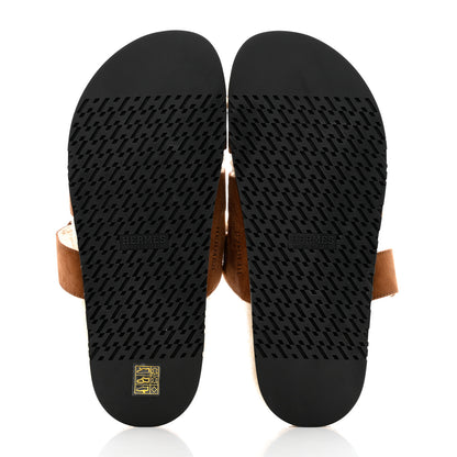 Hermes Suede Goatskin Woolskin Mens Chypre Sandals 43 Brun Fume Ecru 5 of 9
