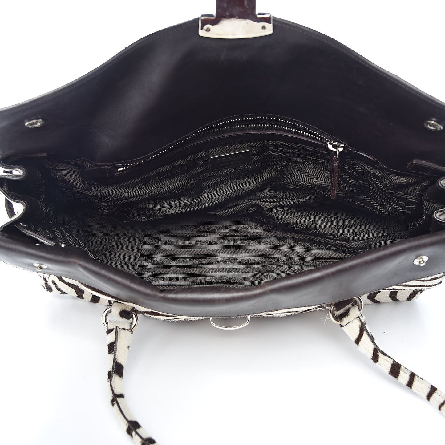Calf Hair Zebra Print Easy Foldover Pushlock Satchel White Moro