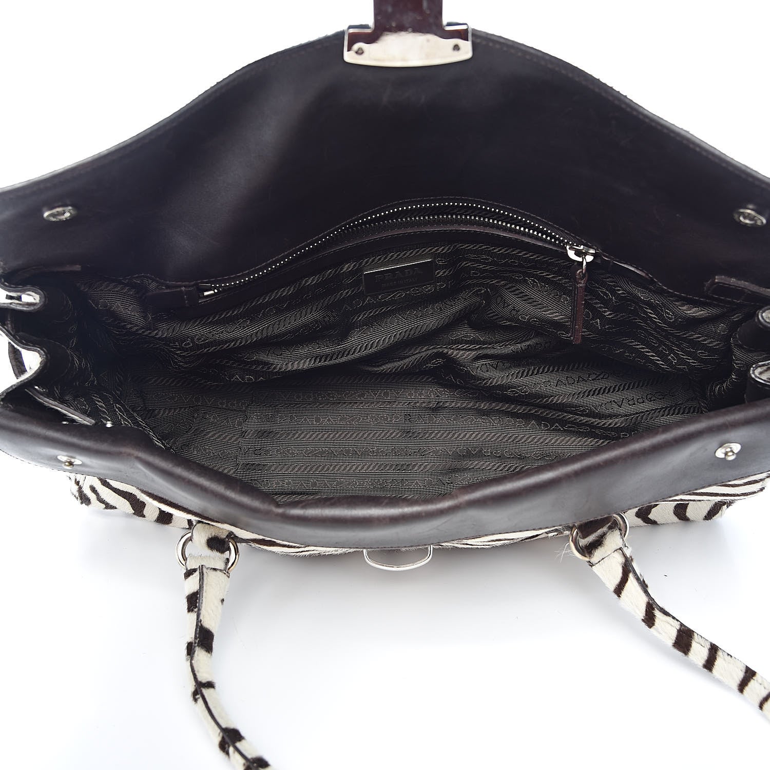 Prada Calf Hair Zebra Print Easy Foldover Pushlock Satchel White Moro 5 of 13