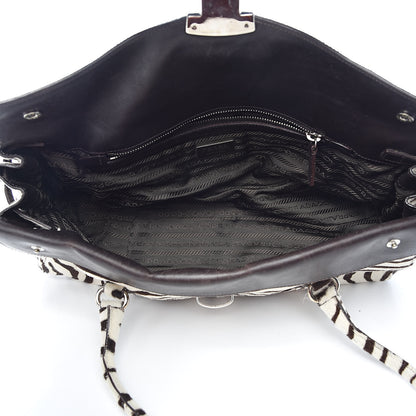 Prada Calf Hair Zebra Print Easy Foldover Pushlock Satchel White Moro 5 of 13