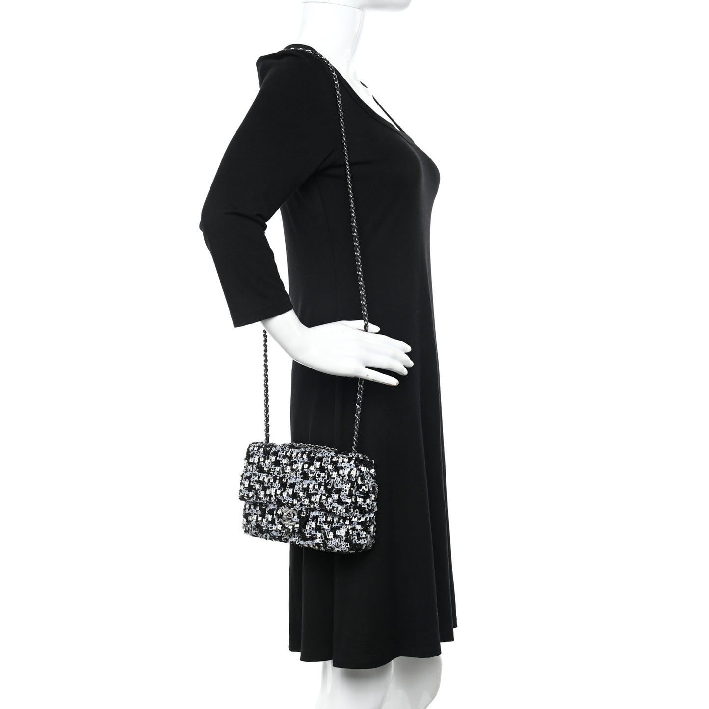 Sequin Lambskin Mini Flap Silver Black