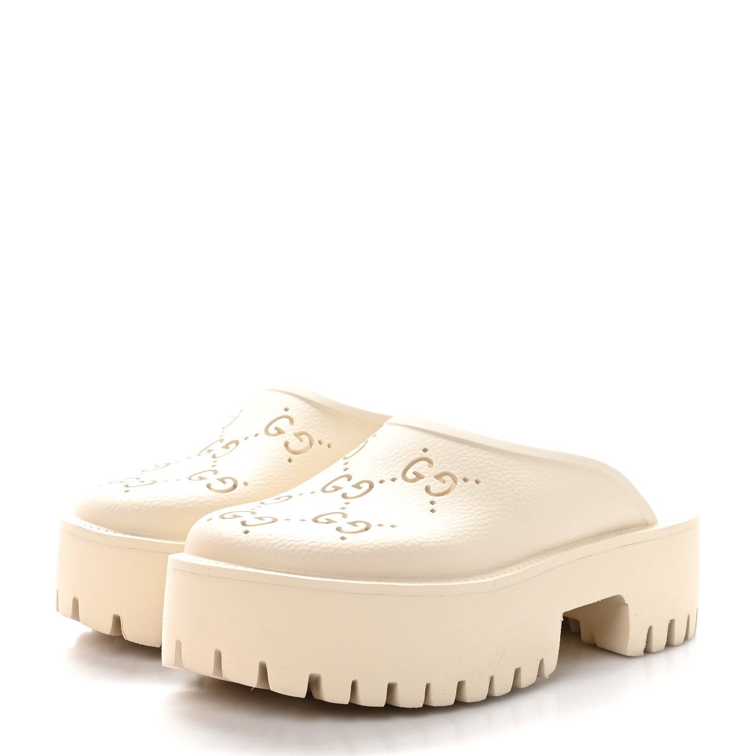 Gucci Rubber GG Monogram Perforated Elea Platform 55mm Lug Sole Sandals 36 Mystic White 3 of 9