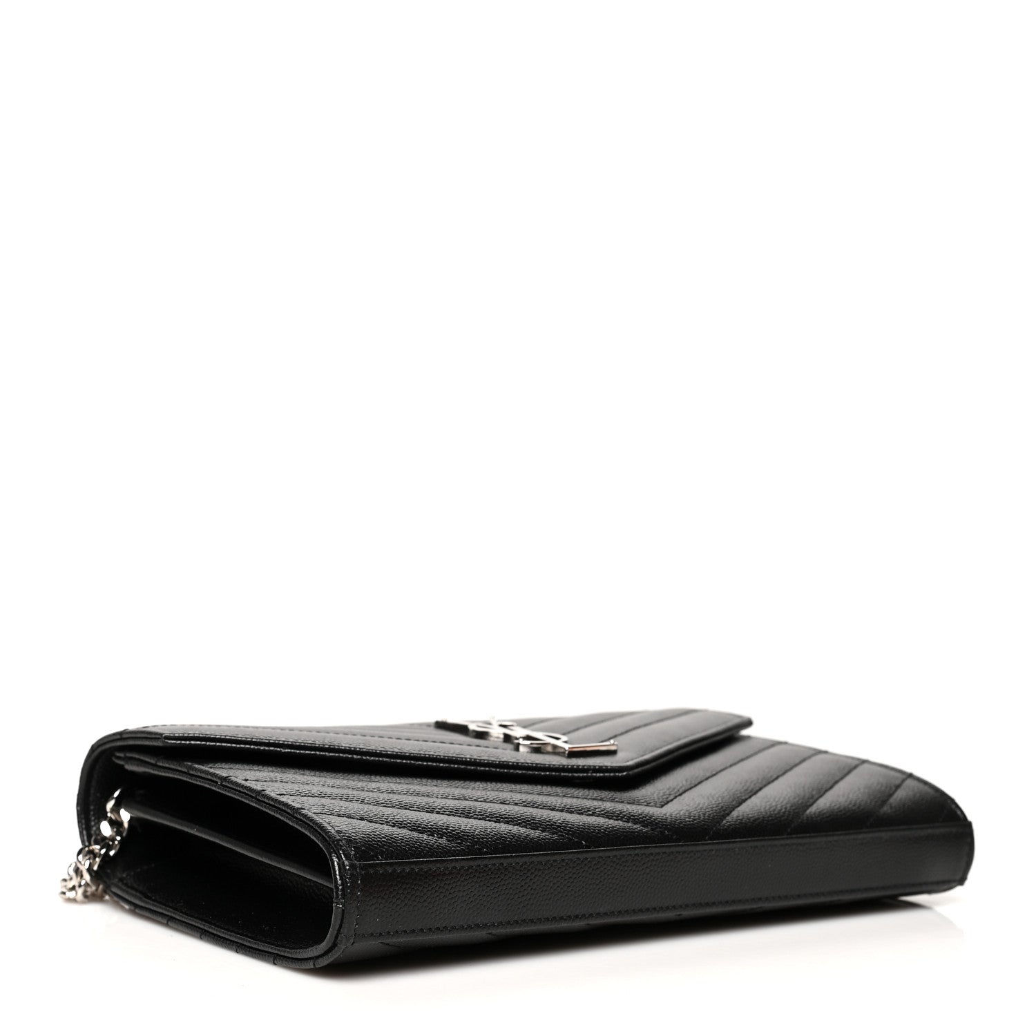 Saint Laurent Grain De Poudre Matelasse Chevron Monogram Chain Wallet Black 4 of 12