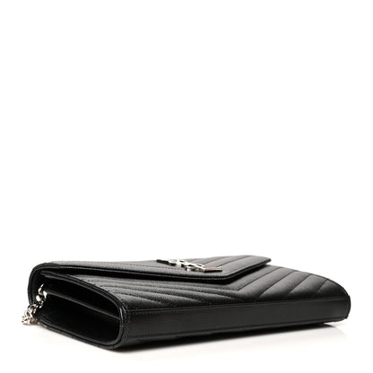 Saint Laurent Grain De Poudre Matelasse Chevron Monogram Chain Wallet Black 4 of 12