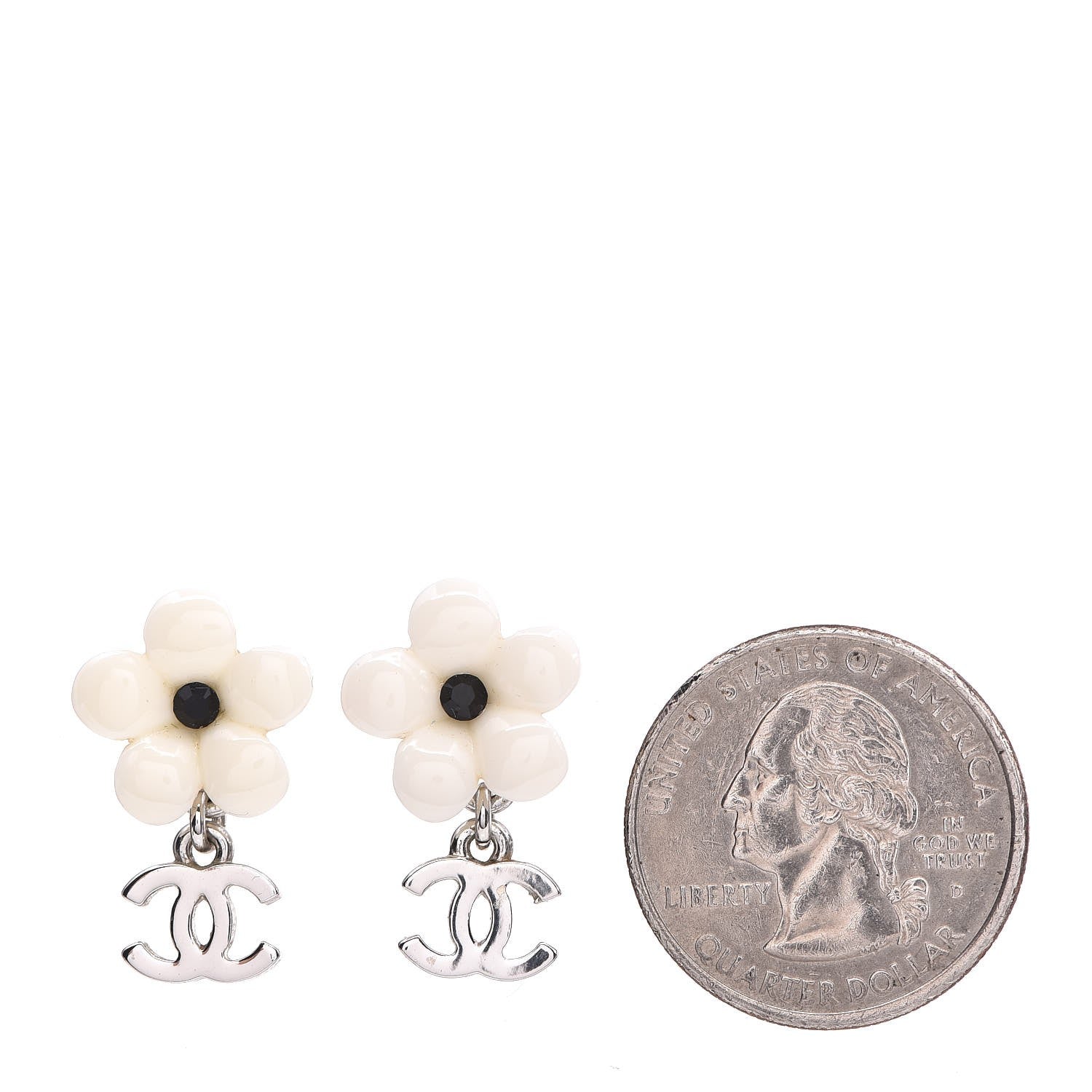 Chanel Enamel Flower CC Drop Earrings White 2 of 3