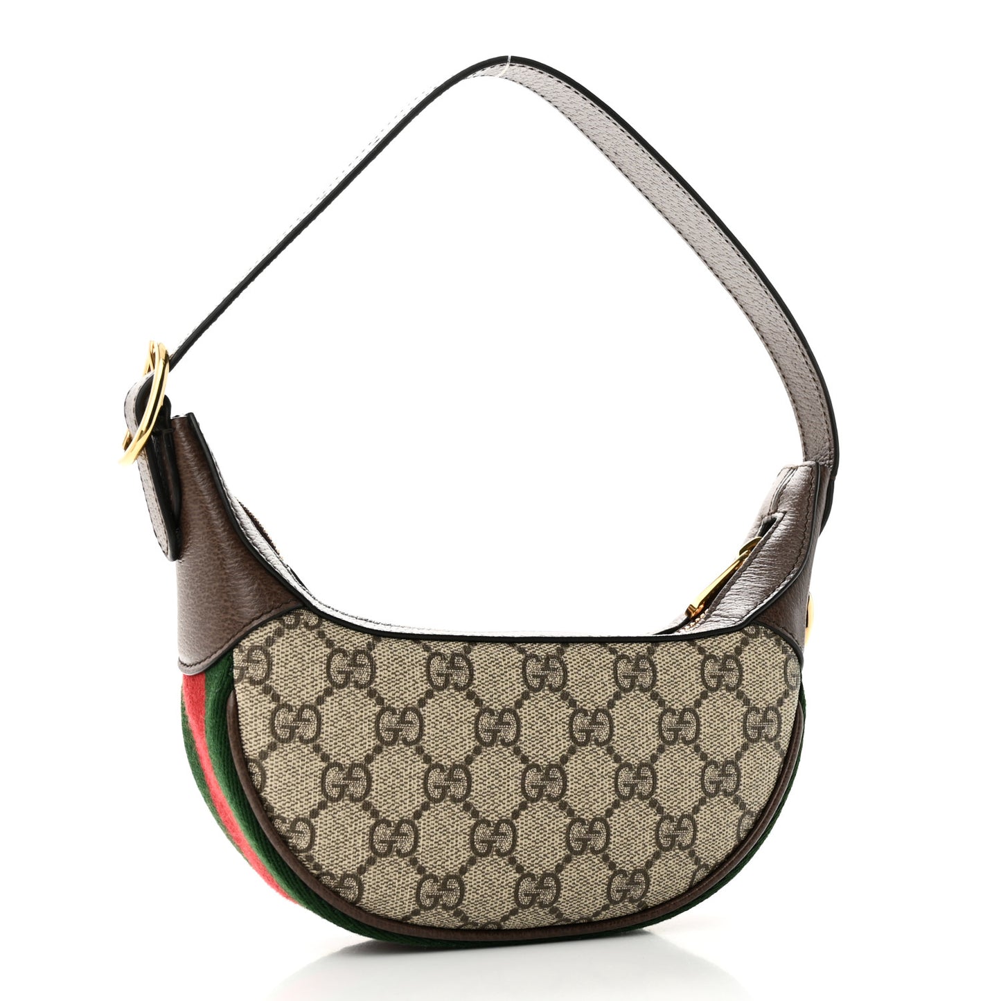 GG Supreme Monogram Textured Calfskin Web Mini Ophidia Half Moon Hobo Beige Ebony New Acero