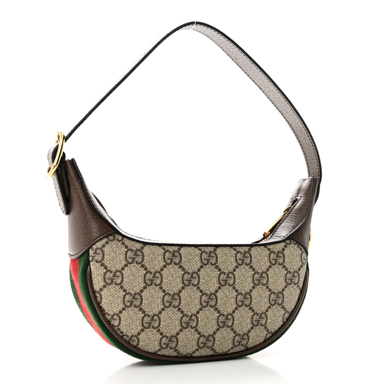 Gucci GG Supreme Monogram Textured Calfskin Web Mini Ophidia Half Moon Hobo Beige Ebony New Acero 3 of 11