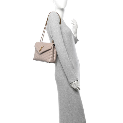 Saint Laurent Calfskin Y Quilted Monogram Small Loulou Chain Satchel Dark Beige 2 of 9