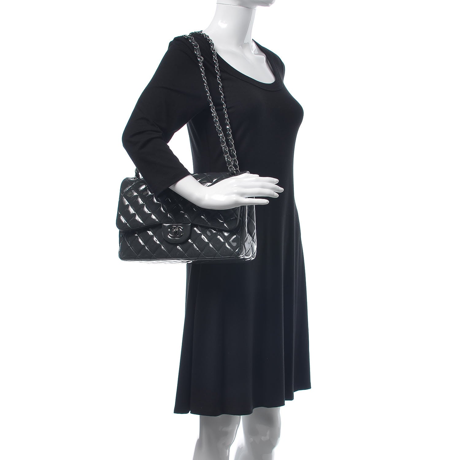 Chanel Patent Quilted Jumbo Double Flap Charcoal 2 of 8