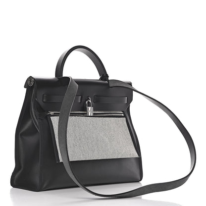 Hermes Toile H Berline Vache Hunter Herbag Zip PM 31 Black Ecru 4 of 18