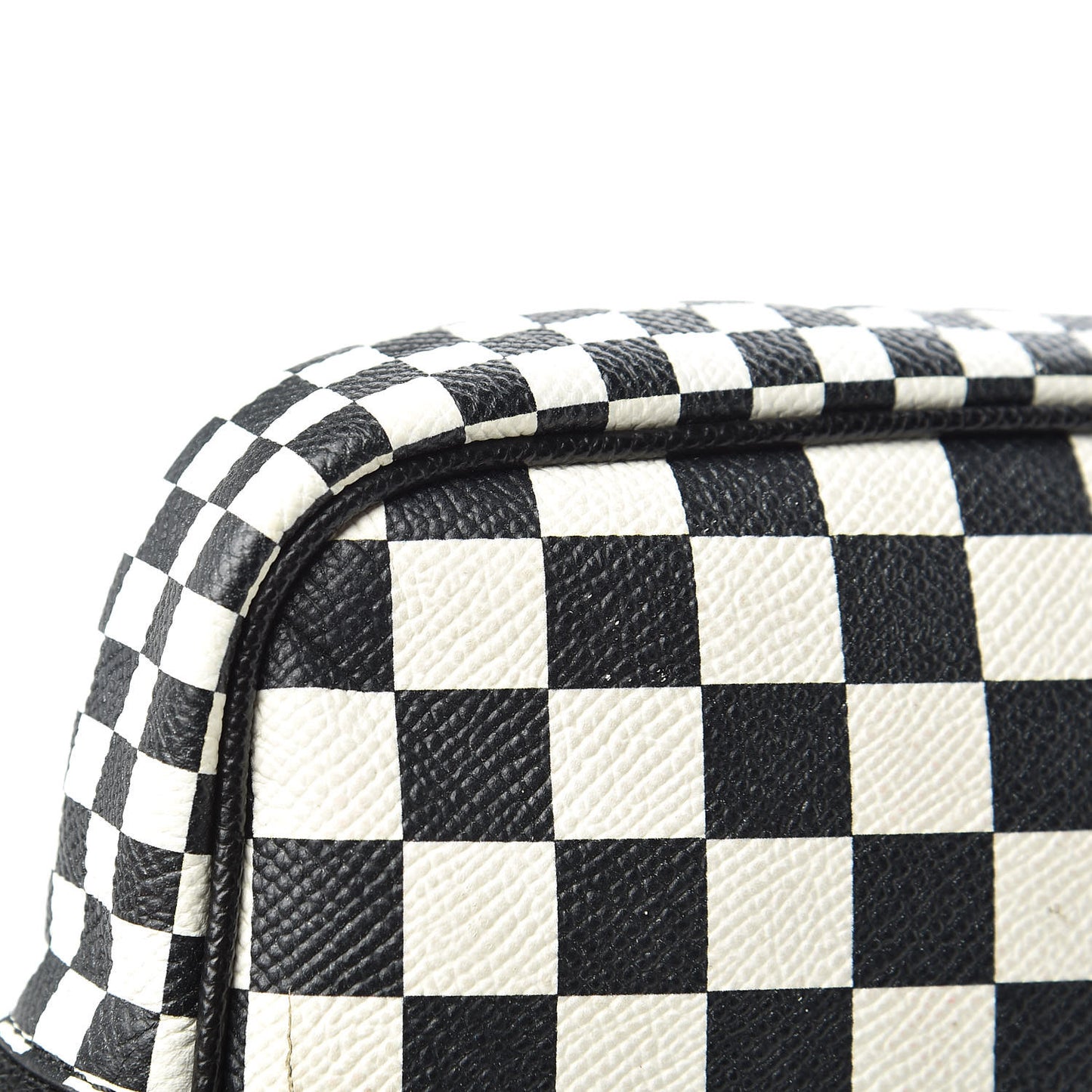 Grained Calfskin Checkered Print Messenger Black White