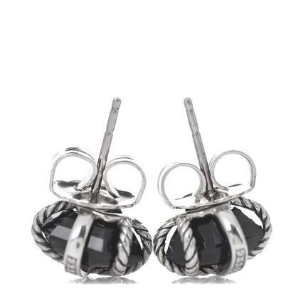 David Yurman Sterling Silver Diamond Black Onyx 11mm Cable Wrap Earrings 3 of 4