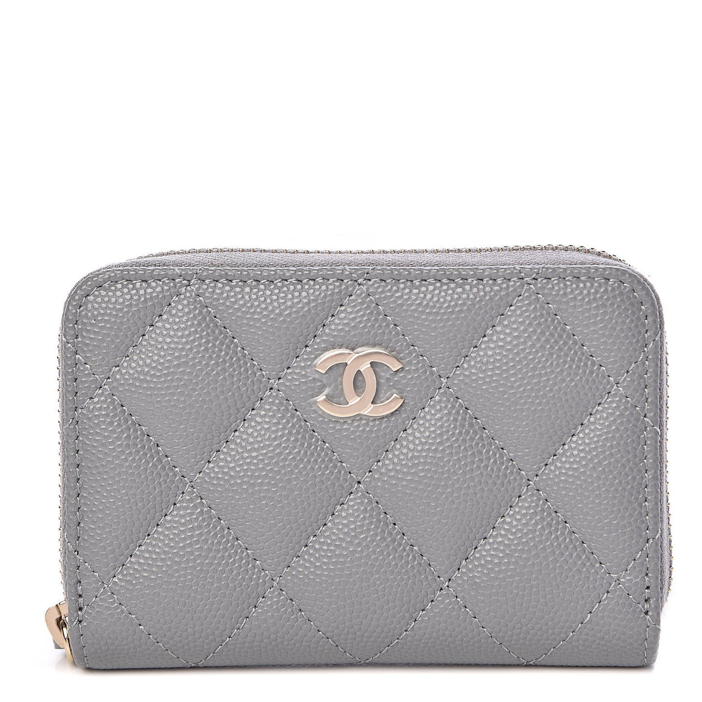 Caviar Quilted Zip Coin Purse Grey
