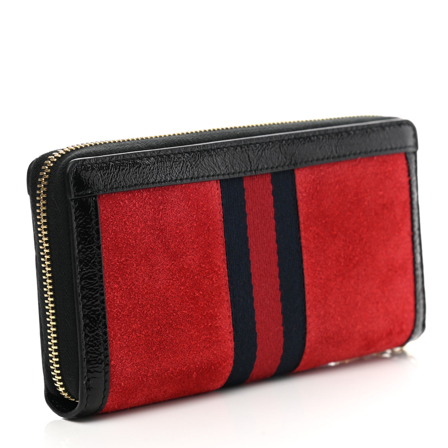Gucci Suede Patent Web Ophidia Zip Around Wallet Hibiscus Red Black 3 of 8