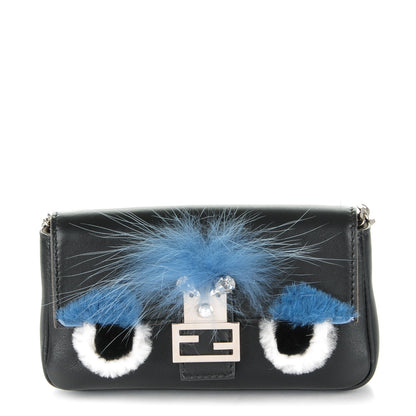 Fendi Nappa Rabbit Fox Fur Micro Buggie Baguette Black 1 of 8